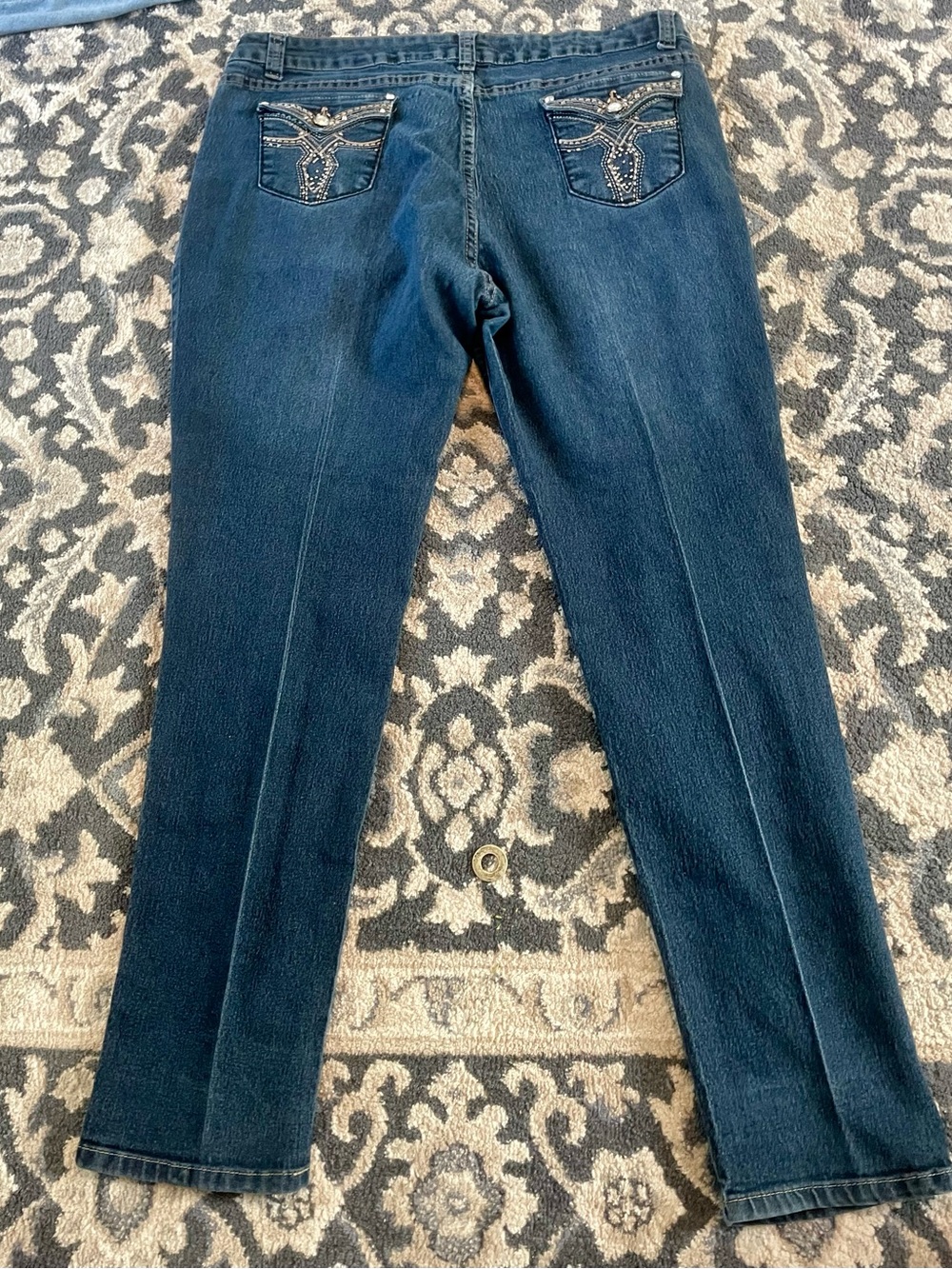 Silver Jeans Dark Blue Straight Leg Jeans with Embellished Back Pockets